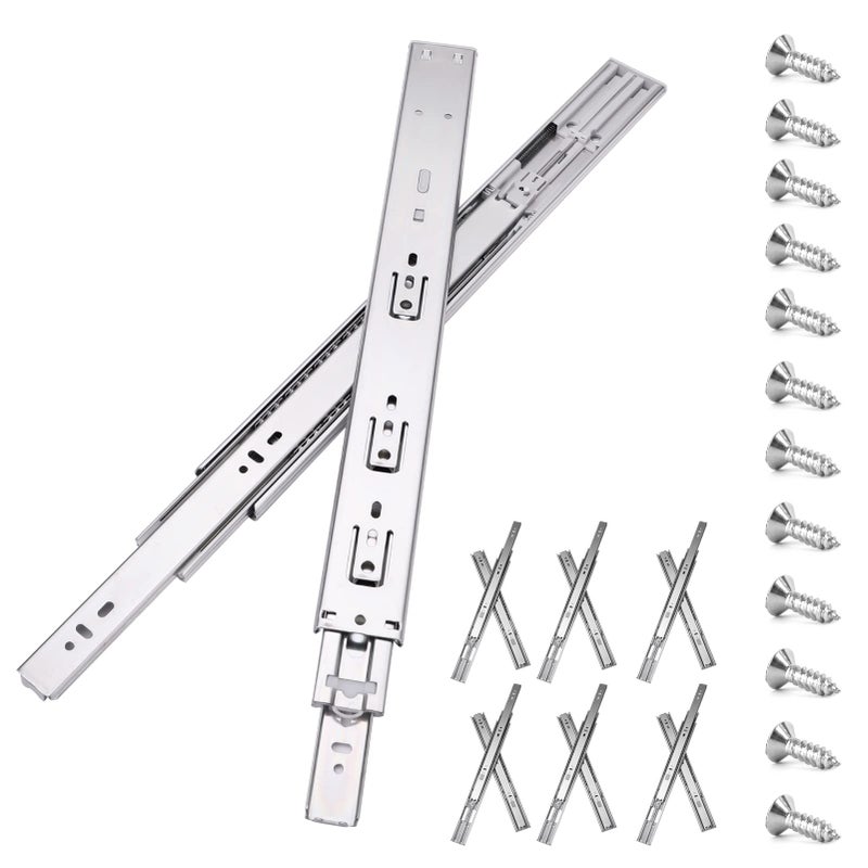 HLC 10 inch Soft Self Close Drawer Slides 6 Pairs (12pcs) Full Extension Ball Bearing Drawer Slides 3 fold Full Stretch Side Mount Drawer Slides 100 LB Capacity Drawer Slide 10"" Silver - Image 1